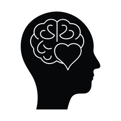 Human Head Silhouette with Heart and Brain for Emotional Intelligence