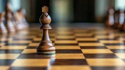 Wooden Chess Bishop on Checkerboard   Strategy  Game  Competition  Tactics
