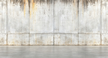 A textured concrete wall background with subtle rust stains and smooth floor creates an industrial...