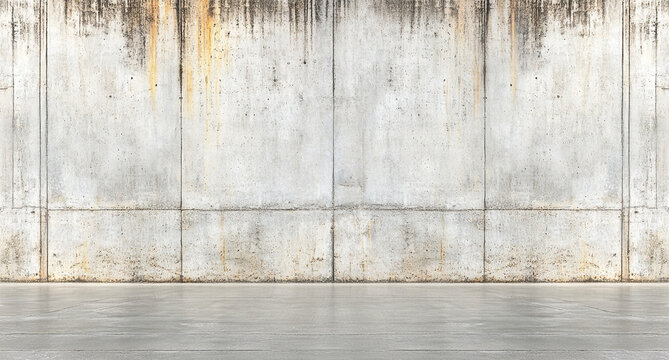 A textured concrete wall background with subtle rust stains and smooth floor creates an industrial atmosphere, perfect for various design projects