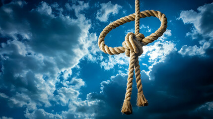 Knotted Rope Against Cloudy Sky.