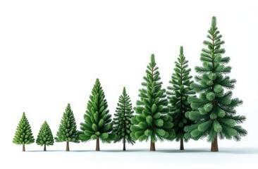 Obraz premium A row of Christmas trees from small to tall. The concept of the new year