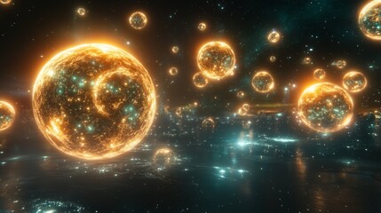 Obraz premium Glowing Orbs and Stars in a Cosmic Landscape
