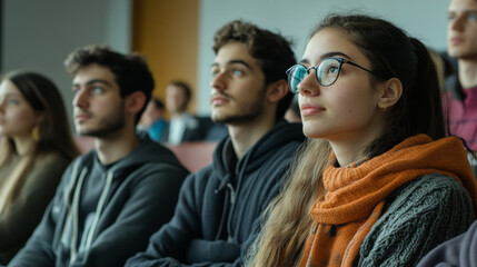 Attentive students in a classroom setting - educational learning concept