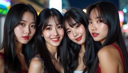 Obraz premium Cute and stylish K-pop idols in the city at night