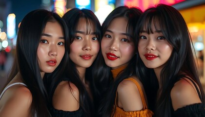 Obraz premium Cute and stylish K-pop idols in the city at night