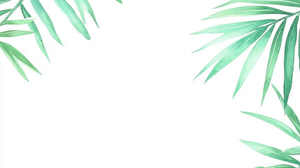 Watercolor background featuring lush green leaves and plants, creating serene and fresh atmosphere. Perfect for nature themed designs or invitations