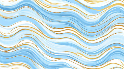 Fototapeta premium Watercolor light blue and gold seamless pattern featuring flowing waves. design evokes sense of calm and elegance, perfect for various creative projects