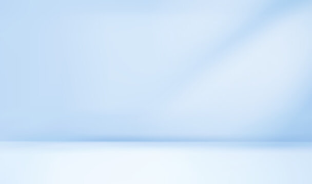 Blue studio room. Limbo light background. Abstract 3d backdrop for product presentation. Minimal wall scene. Showcase, promotion display. Vector stage mockup illustration