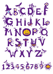 Halloween font. Decorative scary style alphabet, Halloween theme font. Handwritten script for holiday party celebration and crafty design. Vector with hand-drawn lettering. Vector Illustration