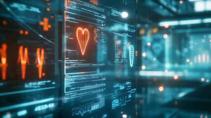 Fototapeta premium Digital heart monitoring system in futuristic medical environment