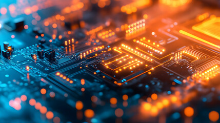 Fototapeta premium Abstract Electronic Circuit Board with Glowing Lights.