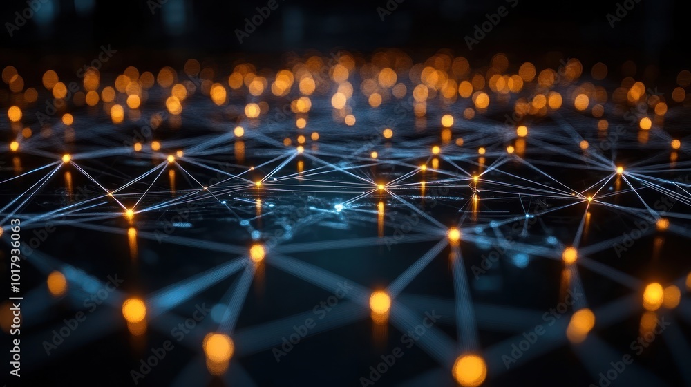 Aufkleber abstract network of glowing nodes representing digital connections.