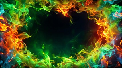 Fototapeta premium Enhance your 4K video projects with this colorful flame frame green screen overlay, featuring stunning vibrant backgrounds for captivating visual