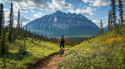 Fototapeta premium Mountain Biking Adventure in a Majestic Landscape