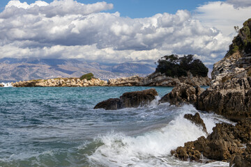 Rocky part of the coast of Ionian sea, Corfu, Greece