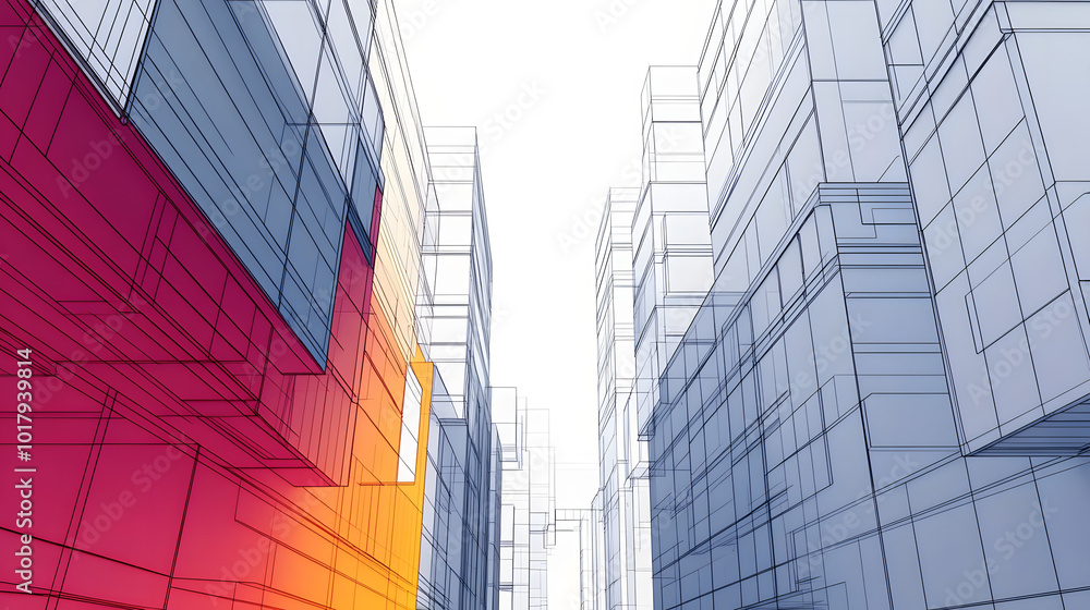 Poster urban geometry - minimalist vector art of abstract linear 3d building design