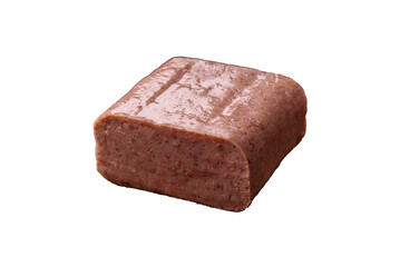 Delicious canned pink spiced ham or spam with salt, spices and herbs