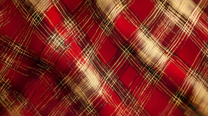 Fototapeta premium Elegant Festive Red Plaid Background with Subtle Gold Accents and Minimalist Design