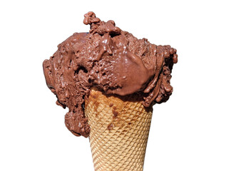 Chocolate ice cream in a cone isolated on white background