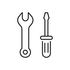 Wrench and Screwdriver Line Icon for Repair Services. Tools Sign for Technical Maintenance and Support Outline Symbol. Editable Stroke. Isolated Vector Illustration