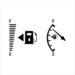 set Gas meter fuel indicator. Filled gauge vector tank icon. Gas button on car dashboard