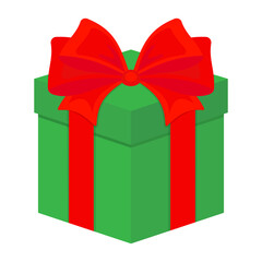 Gift box with ribbon. Color vector illustration in cartoon flat style. PNG with transparent background.