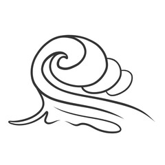 High waves icon, doodle curly sea storms. Retro simple ocean surf with water splashes and foam on edge. Wild nature flow mascot, hand drawn strong winds and waves contour icon vector illustration