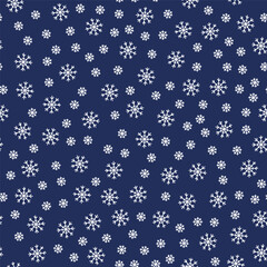 Abstract Infinite Pattern with Snowflakes on Blue Background