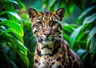 Majestic Clouded Leopard in Lush Green Jungle Habitat Showcasing Its Unique Spotted Fur Patterns