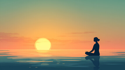 Fototapeta premium yoga meditation and mindfulness banner background against a colorful sunset sky ai generative