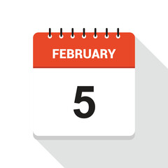 February 5 Calendar Date Icon