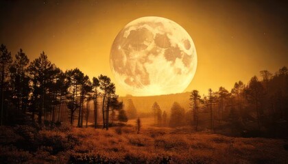 moon in center of a fantasy landscape, brown colors,