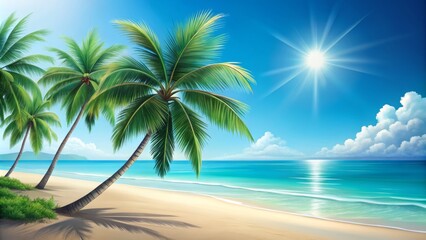 Fototapeta premium Experience the serene beauty of minimalist tropical photography, where summer vacations unfold on tranquil beaches, offering perfect moments of