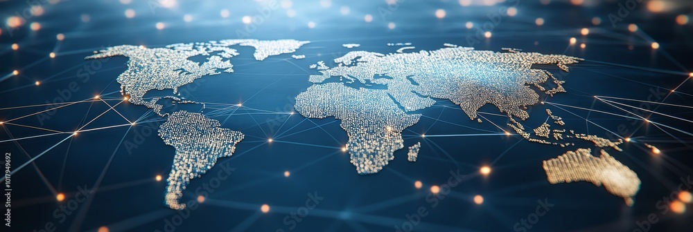 Poster global network connections a visualization of worldwide digital connectivity and data exchange