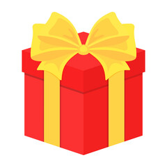 Gift box with ribbon. Color vector illustration in cartoon flat style. PNG with transparent background.