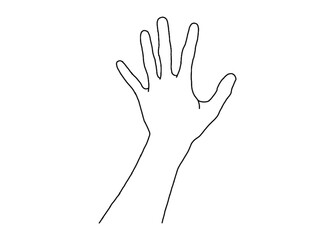 Fototapeta premium One Hand showing five fingers. Stopping gesture. stop character.Hand gesture sketch on a white background. vector Illustration