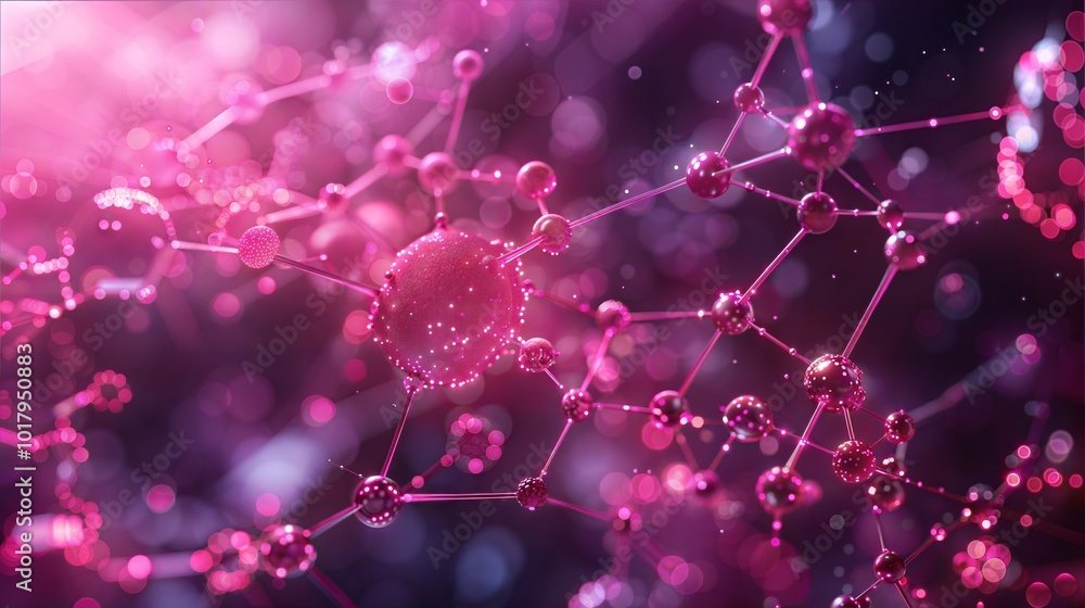 Aufkleber abstract pink molecular structure background with glowing connections and depth of field