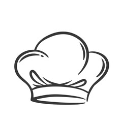 Chef hat icon, contour catering service symbol. Funny toque for head of professional chef or baker. Restaurant, bakery and cooking recipe mascot, hand drawn cookers cap icon vector illustration