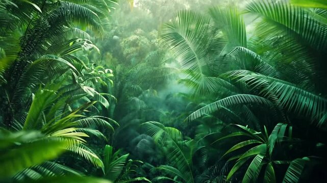 FPV Walk through the tropical forest. Going into the tropical forest surrounded by leaves.