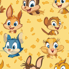 Fototapeta premium Cute Forest Animals Seamless Pattern Background Wallpaper