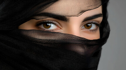Naklejka premium Woman with Veil and Brown Eyes.