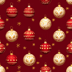 Red and Gold Christmas Ornaments Seamless Pattern Background Wallpaper