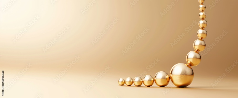 Poster elegant sequence of golden spheres in a minimalistic background