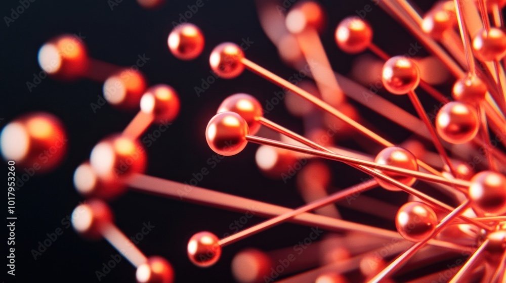 Aufkleber abstract representation of molecular structures with radiant red spheres and stems