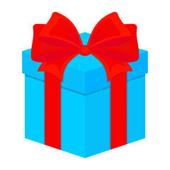 Gift box with ribbon. Color vector illustration in cartoon flat style. PNG with transparent background.