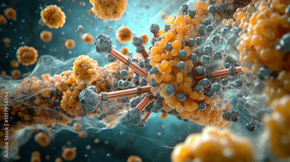 Poster exploring the fascinating world of microbial life and cellular structures in high-resolution imagery