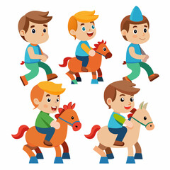 3D Kid Riding a Toy Horse Icon on White Background - Joyful Childhood Playtime in EPS Format