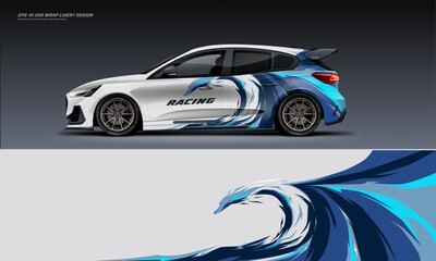 Blue ocean sporty Racing Car wrap livery design