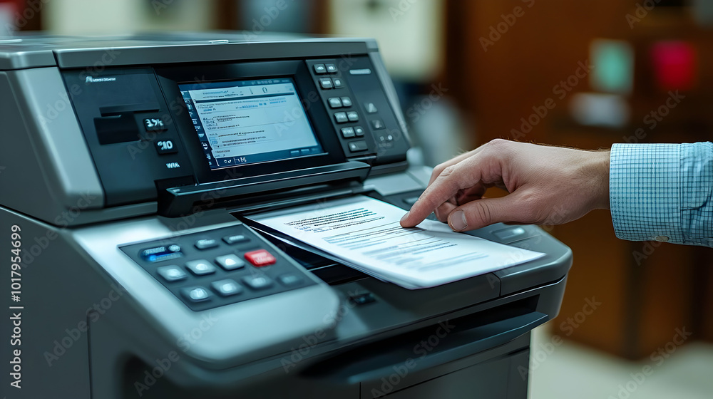 Poster a person using a multifunction printer to copy or scan documents.